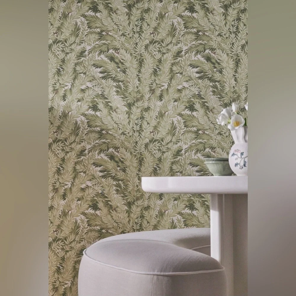 Anthropologie Florence Court Olive Botanical Wallpaper NWT